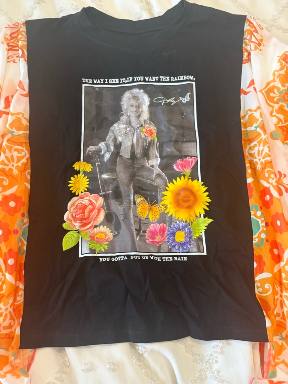Orange Floral Kimono Cover-Up Dolly Parton short